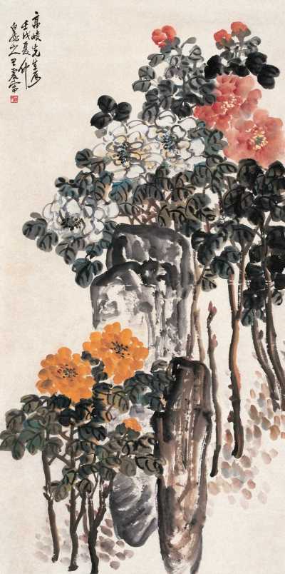 王震 1922年作 花卉 立轴